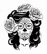 Skull Sugar Roses Catrina Skulls Drawing Mexican Dead Rose Skeleton Girl Coloring Pages Clipart Drawings Line Mort Halloween Groom Bride sketch template