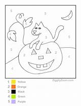Number Color Halloween Pumpkin Printable Worksheet Worksheets Coloring Numbers Kindergarten Kids Preschool Printables Letter Fun Cat Pages Activity Learning Fall sketch template