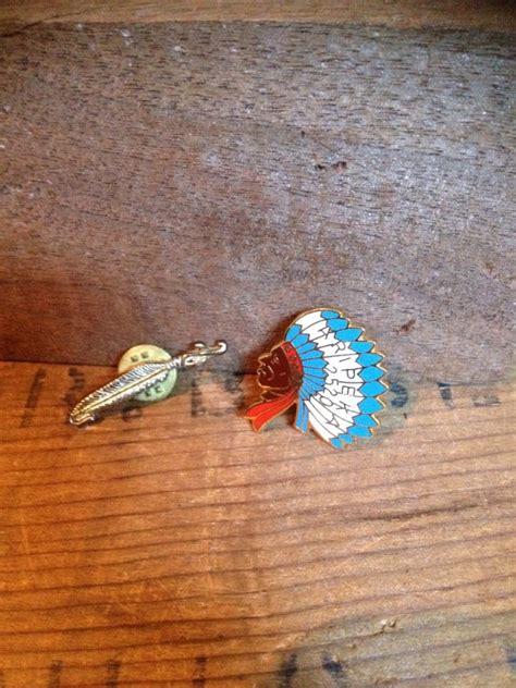 vintage native american indian and feather pin by