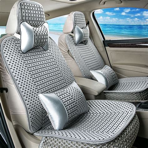 universal fit 5 seats car breathable ice silk woven car seat covers