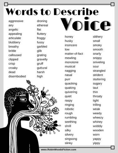 writing resource words  describe voice infographic robin woods writing prompts