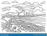 Coloring Painting Template Coast Landscape Rocky Large Houses Preview sketch template