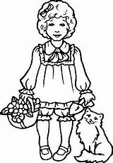 Coloring Girl Pages Kids Little Cat People Basket Clipart Flowers Hula Printable Dolls Boy Cute Clipground Popular Kitten Disney sketch template