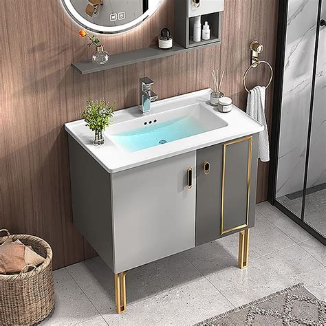 gray floating bathroom vanity  top ceramic drop  sink single