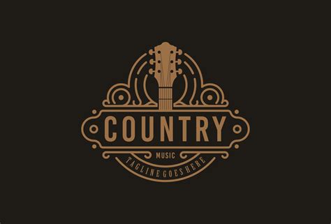country guitar  western vintage retro saloon bar cowboy logo