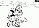 Coloring Firefighter Pages Fire Oxygen Printable Fireman Smoke Under Tank Kids Firemen Walking Ax Crouched Mask Thick Choose Board sketch template