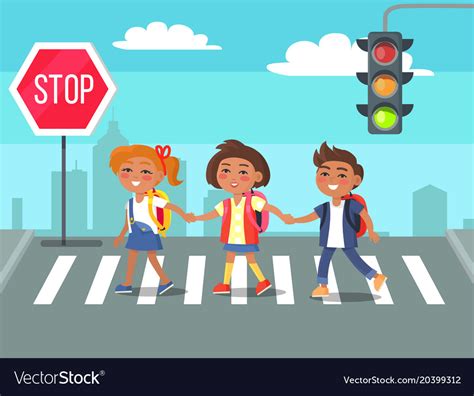 kids crossing road  city cartoon royalty  vector image