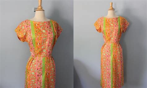 sale 1960s wiggle dress 60s dress neon floral dress etsy