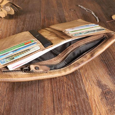 handmade leather mens vertical gray billfold wallet men brown small bi