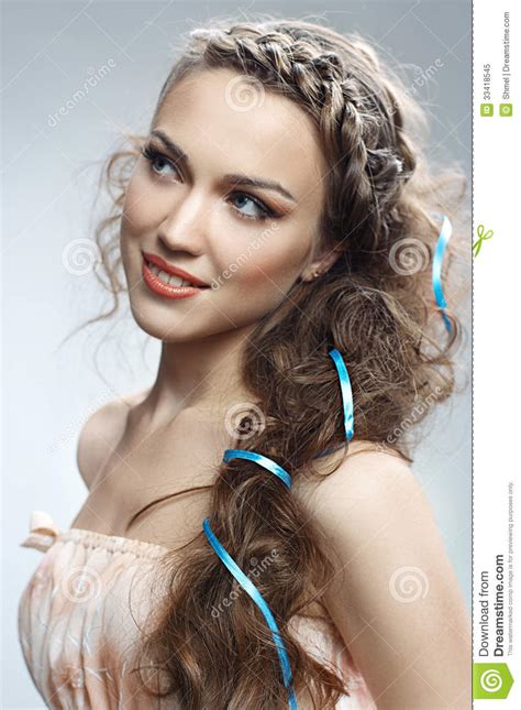 pretty woman with curly hair stock image image of attractive hair 33418545