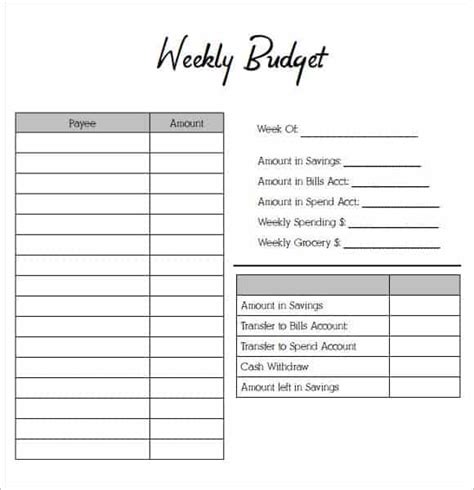 weekly budget planners find word templates