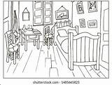 Bedroom Coloring Arles Gogh Van Shutterstock Illustration sketch template