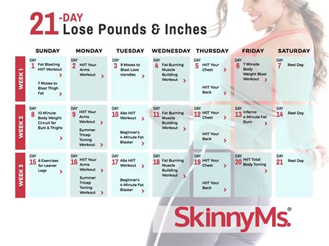 day lose pounds inches calendar