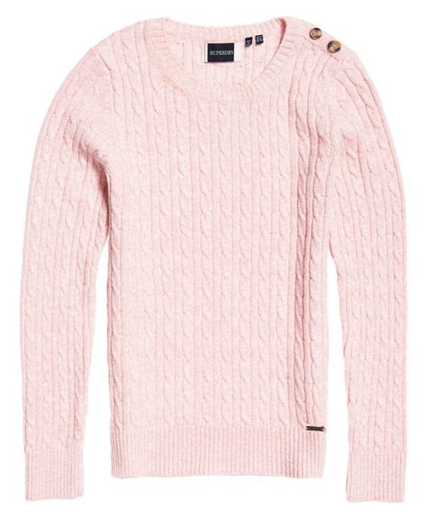 womens croyde cable knit jumper in soft pink marl superdry uk