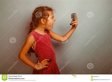 teen girl shoots herself in the action camera stock image image of