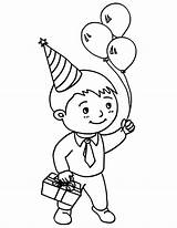 Boy Holding Balloons Coloring Birthday Pages Three Present Gift Color Kawaii Skb Cake Print Tocolor Button Using sketch template