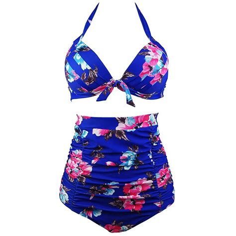 bikini sets retro swimwear vintage floral halter beachwear high waist
