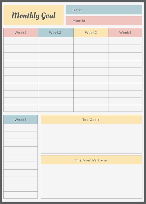goal setting templates  goal planners   weekly goal