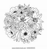 Vector Drawn Hand Coloring Bouquet Flower Book Illustration Adult Shutterstock Portfolio Editable Isolated Elements sketch template
