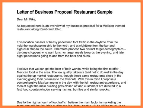business proposal letter  restaurant bussines proposal
