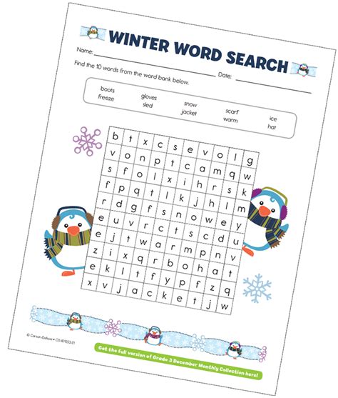 winter word search grade   printable carson dellosa