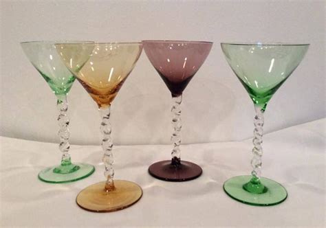 multi color twisted stem wine glasses vintage wedding toasting etsy