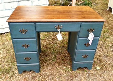aubusson blue painted desk   wood stain top