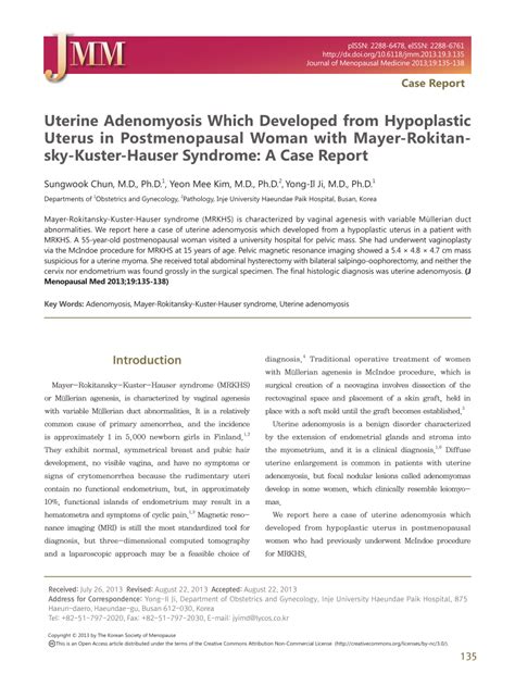 Pdf Uterine Adenomyosis Which Developed From Hypoplastic Uterus In