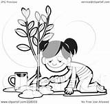 Planting Girl Tree Outline Coloring Clipart Illustration Royalty Rf Lal Perera Background sketch template