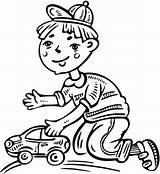 Playing Coloring Toy Boy Car His Pages Clipart Drawing Boys Cartoon Little Walking Children Jpeg sketch template