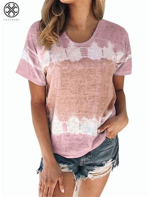 luxtrada summer women tee shirts gradient print tops women ladies short sleeve loose casual