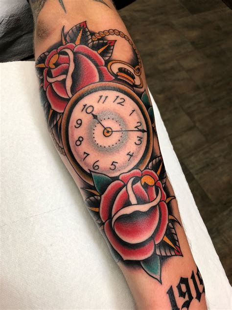 Clock And Roses By Jacob Doney At Envision Tattoo Grand Terrace Ca