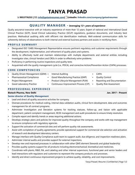 quality manager pharma resume examples template  job winning tips