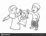 Muslim Islamic Linear Keluarga Mewarnai Kartun Musulmane Feliz Outline Sketsa Yayimages Putih Hitam sketch template