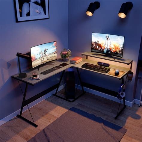 gaming desk led  shaped computer corner desk overstock