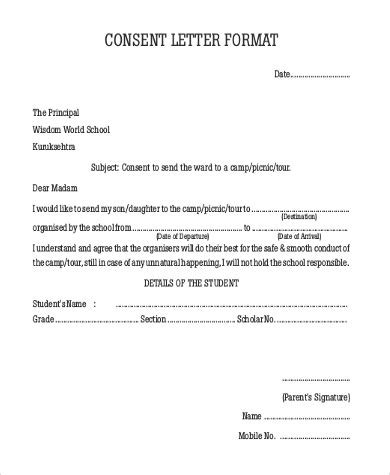 parent letter  consent collection letter template collection