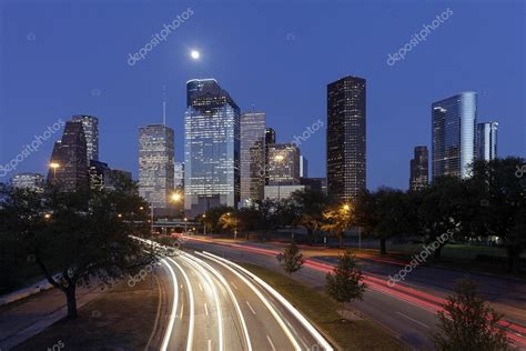 houston skyline  night texas usa stock photo  kennytong
