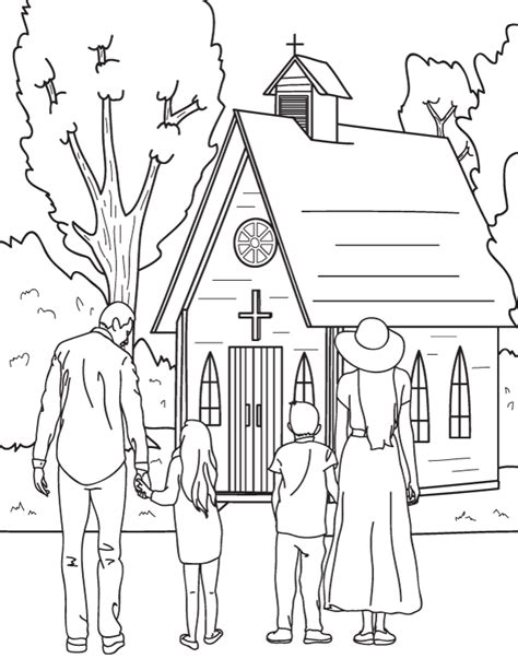 printable coloring page featuring  family   church
