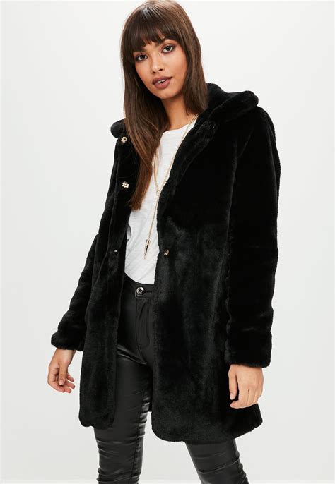 missguided black faux fur coat  black lyst