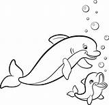 Dolphin Coloring Pages Dolphins Baby Printable Color Animal Adults Cute Tale Pink Easy Colouring Mommy Animals Realistic Print Getdrawings Kids sketch template