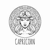 Coloring Zodiac Capricorn Sign Symbol Adult Horoscope Artwork Vector Book Beautiful Girl sketch template