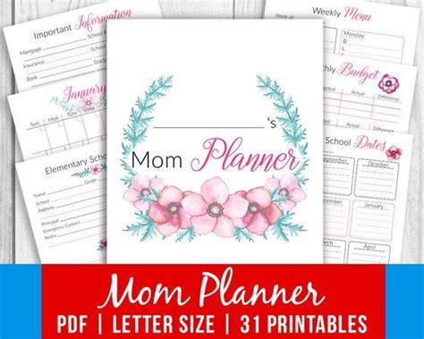 printable mom planner mom binder  watercolor flowers  home