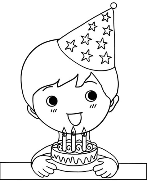 birthday boy holding  balloons  present coloring pages