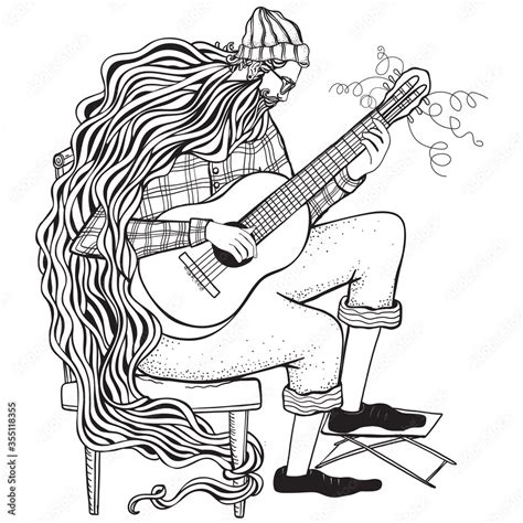guitar player man   classical guitar  coloring book page