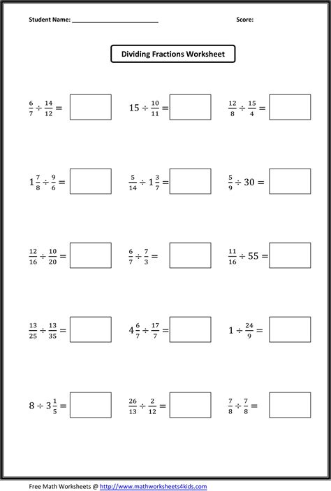 dividing fractions worksheets answers