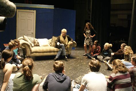 professional actress works with abington senior high school cast and faculty director of moon