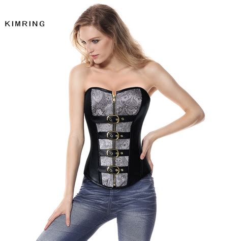 kimring steampunk vintage corset waist trainer steel bone overbust