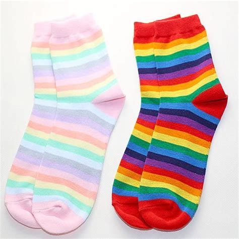 Itgirl Shop Soft Pale Pastel Stripes Rainbow Kawaii Ankle Socks