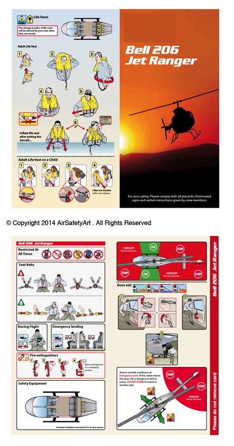 bell  jet ranger safety briefing card air safety art international