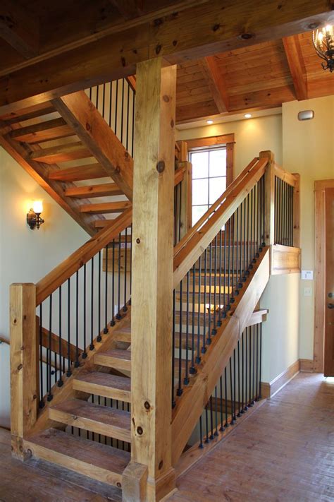 post  beam stairway   home   pinterest rustic staircase rustic stairs  home